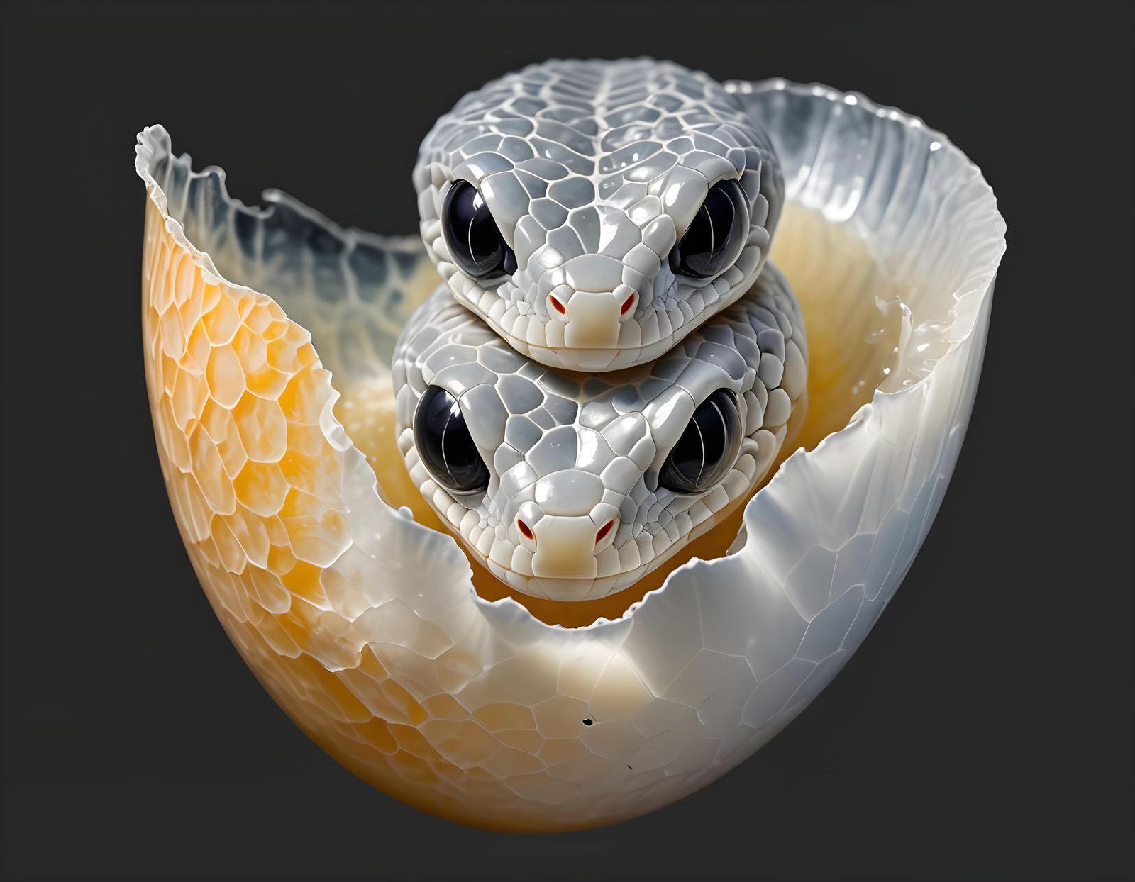 Translucent Aquatic Cobra Hatchlings Emerging