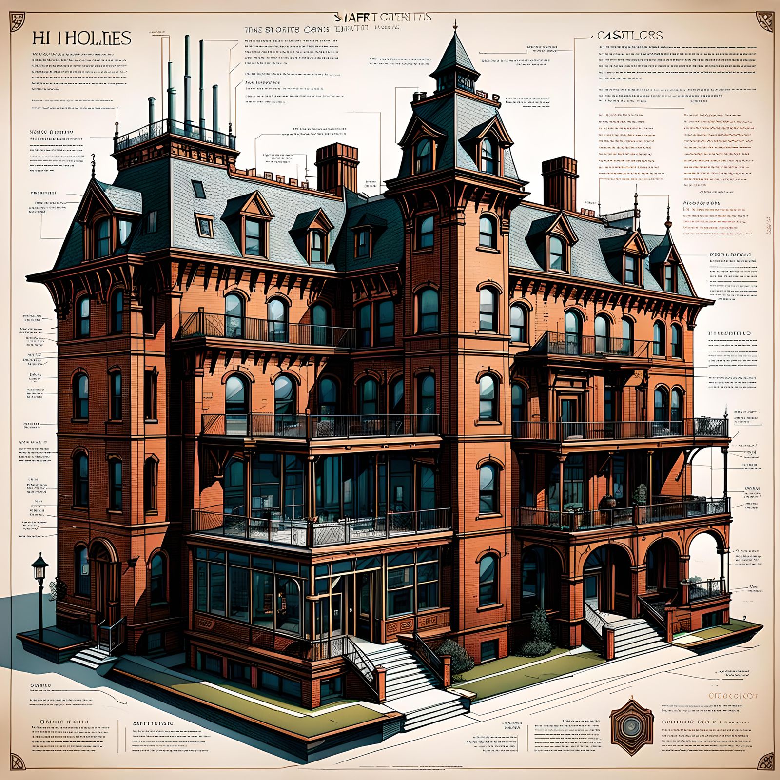 Steampunk Smart Home Diagram in Copperplate Style