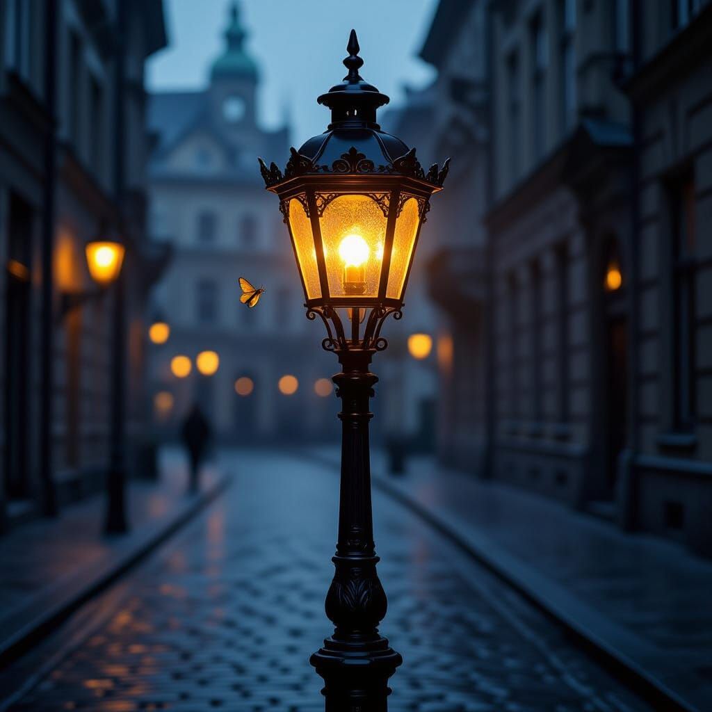 Moth Dances in Light of Antique Oil Lamp