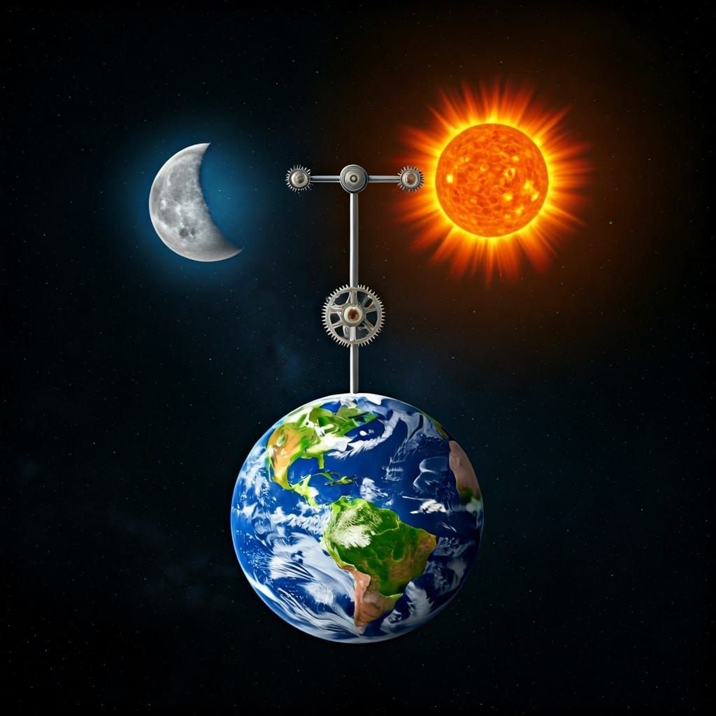Earth, Moon, and Sun Mechanical Connection in Space
