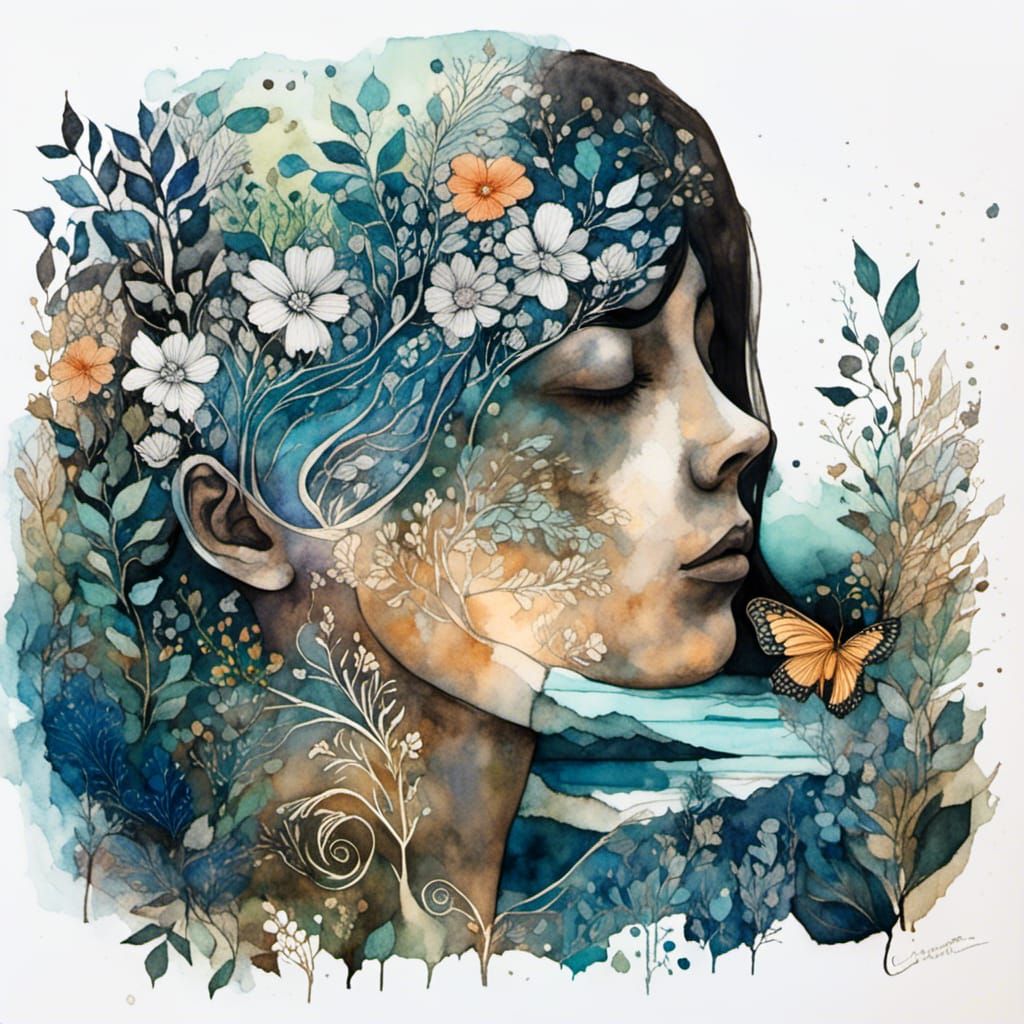 Paradise Woman in Layered Liquid Ink Illustration