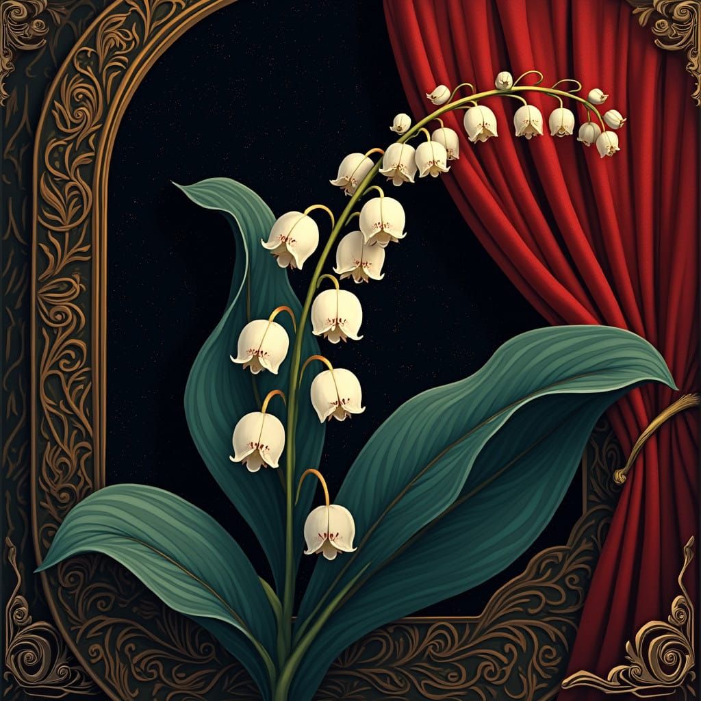 Lily of the Valley in Dreamlike Toulouse-Lautrec Style
