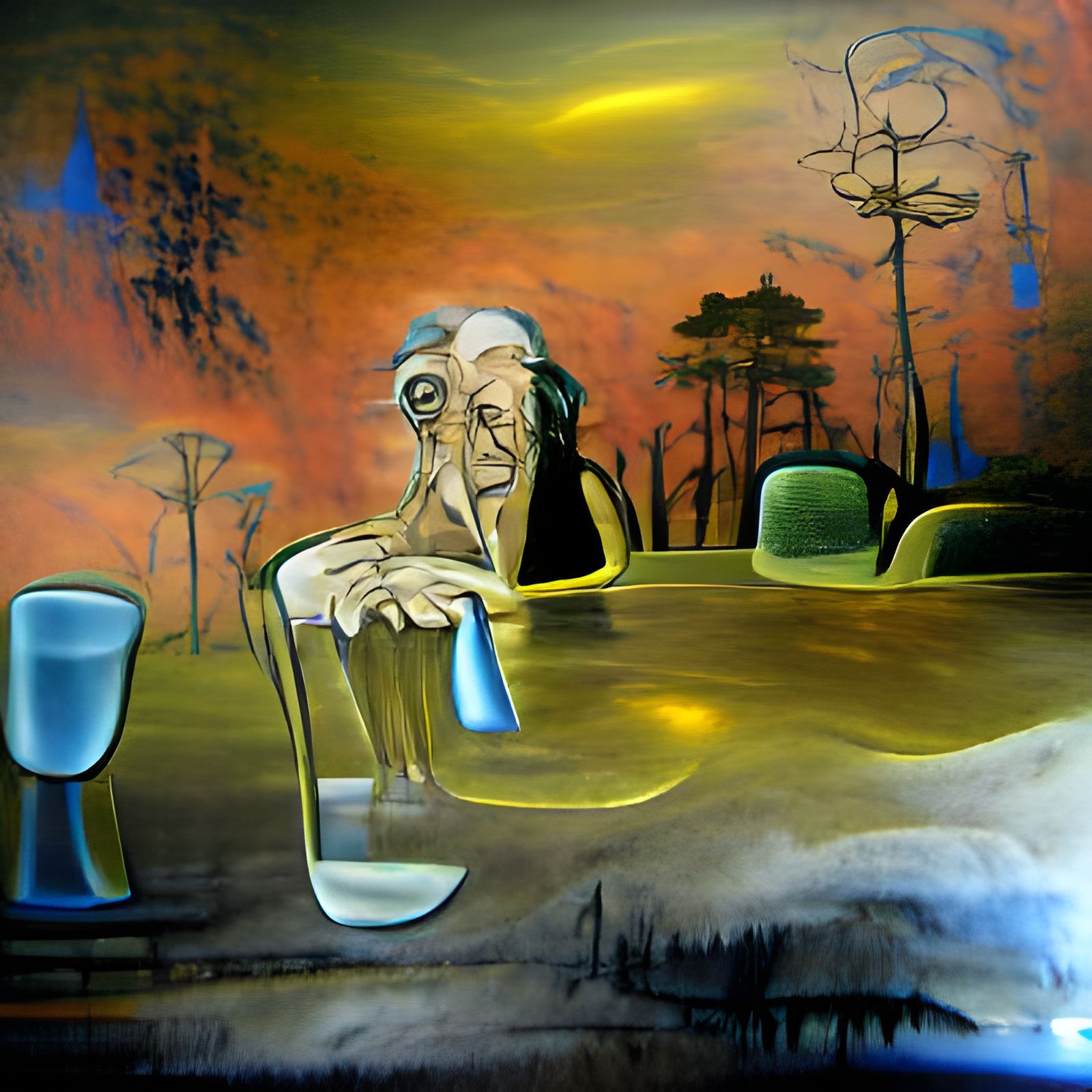 Surreal Forest Bar Scene Inspired by Salvador Dali