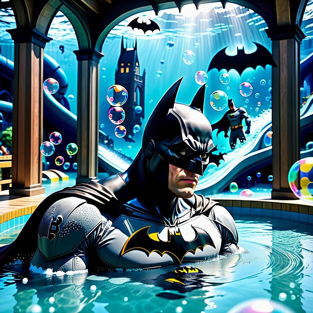 Batman in Aquapark Jacuzzi: Detailed Matte Painting