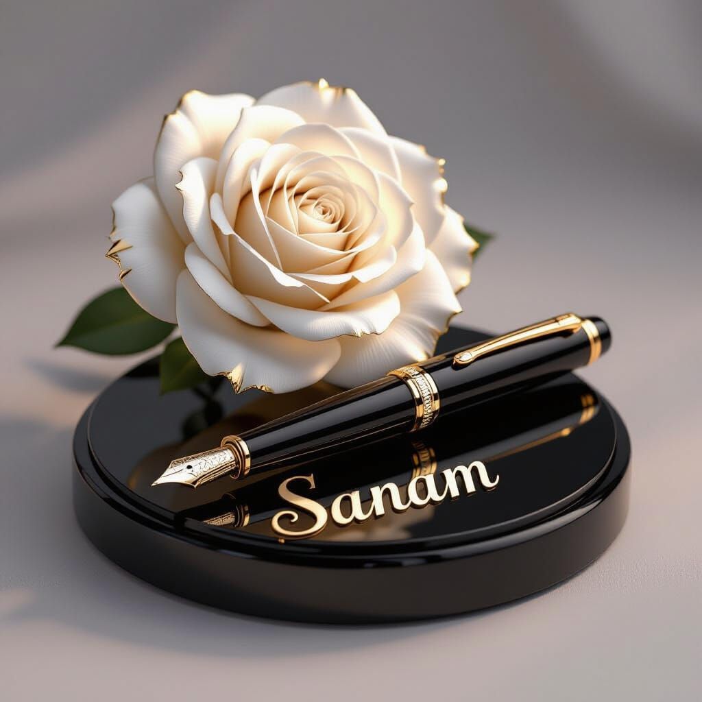 Solid Gold Mont Blanc Pen with White Rose