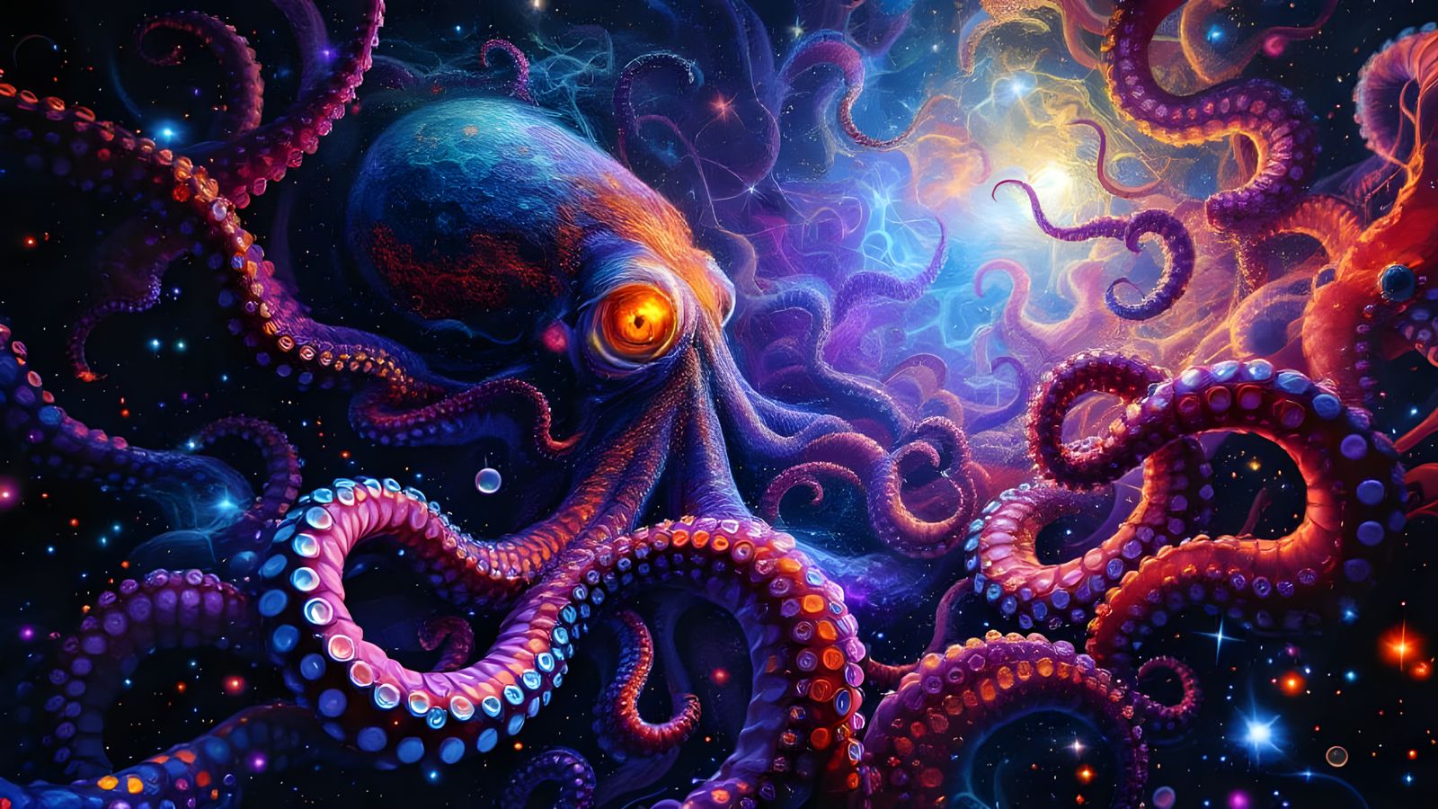 Vibrant Surrealism: Fractured Octopus in Psychedelic Dreamsc...