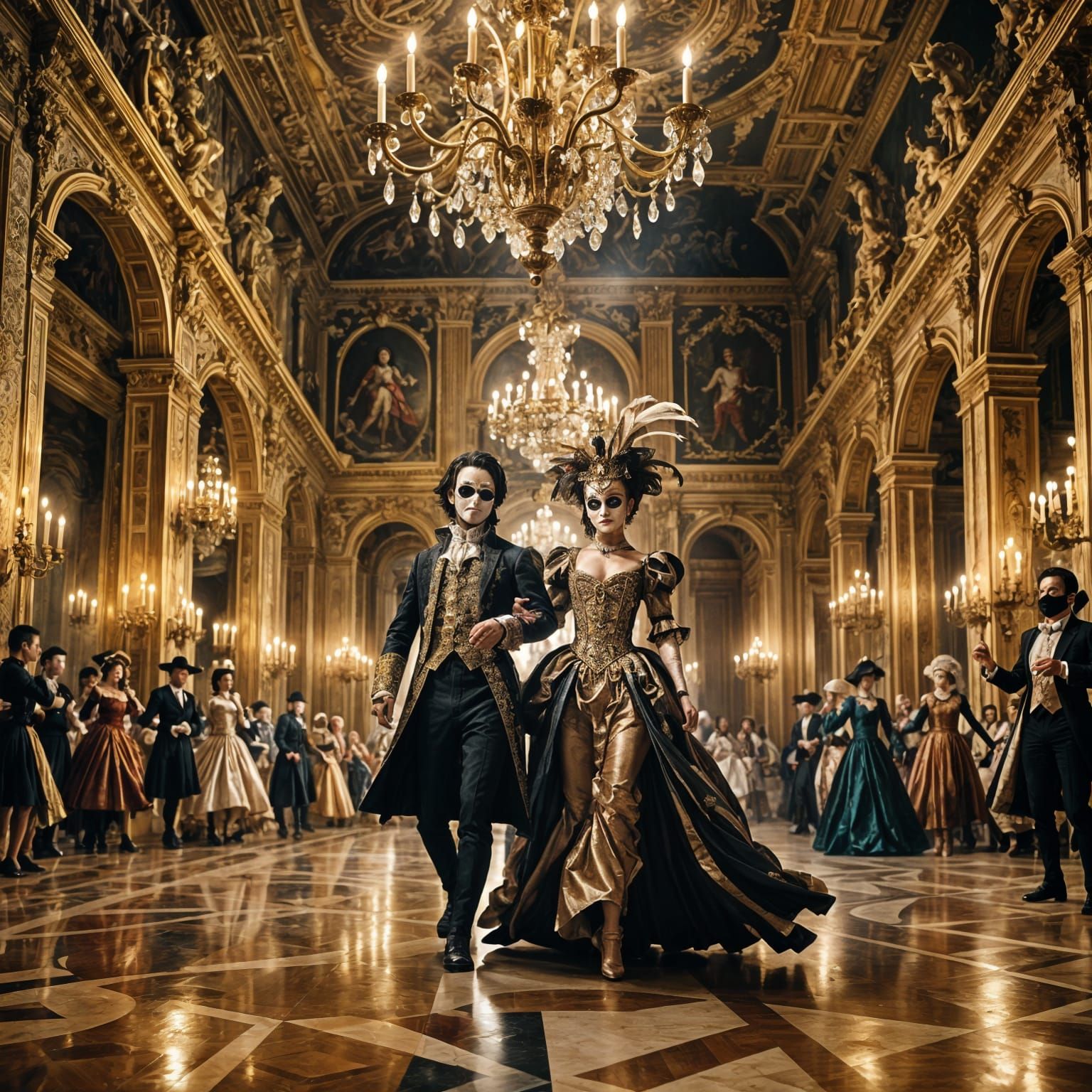 Baroque Ballroom with Masked Dancers
