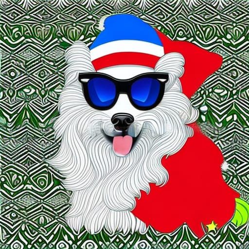 Festive Christmas Dog with Santa Hat and Glasses