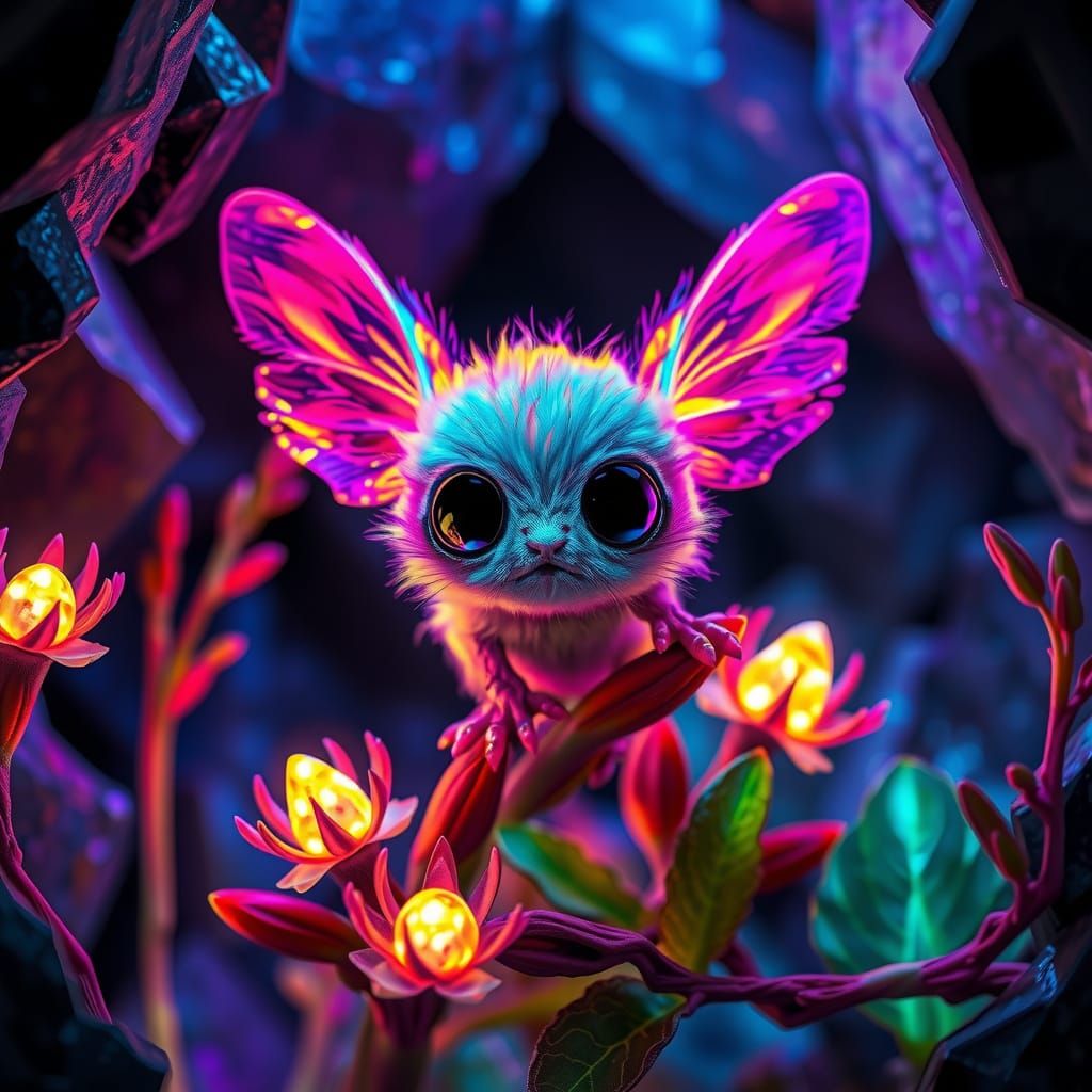 Ethereal Alien Critter in Neon Crystal Cave