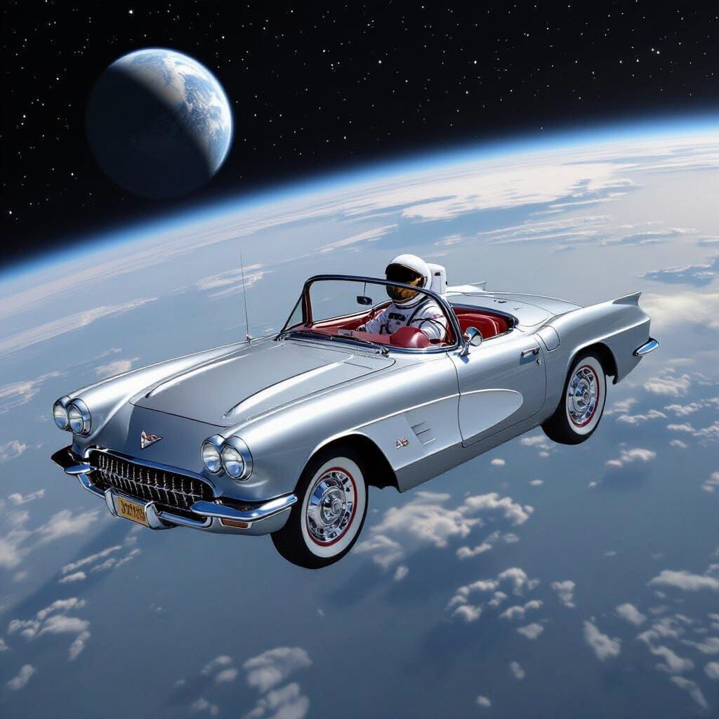 1960 Corvette in Space Orbiting Earth with Astronaut