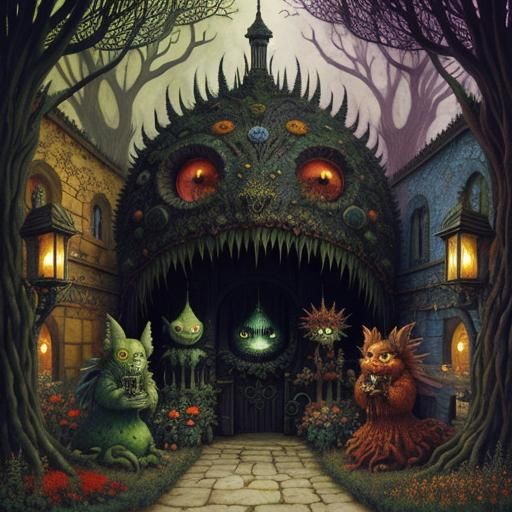 Vibrant Plant Monsters in Detailed Mixed Media