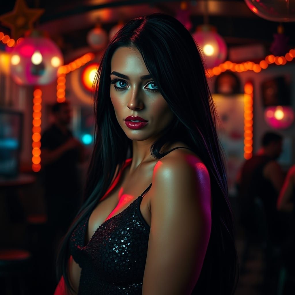 Film Noir Woman in Dimly Lit Jazz Club