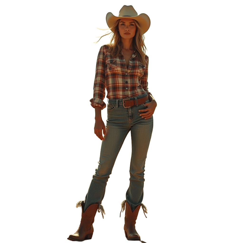 Charismatic Cowgirl in Denim and Boots, Cinematic Style