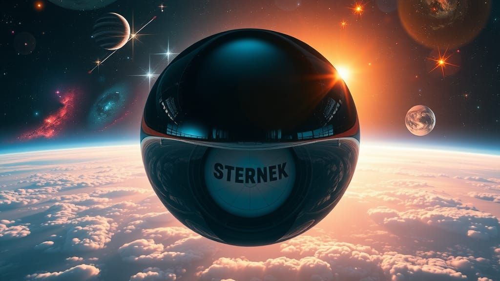 Chrome Sphere Drifting Through Starry Expanse