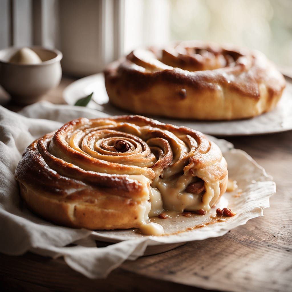 Warm Cinnamon Roll and Apple Pie Still Life