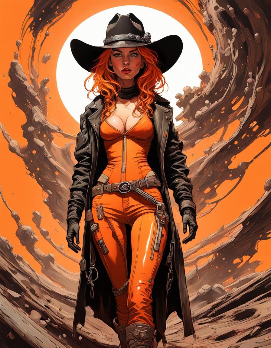 Space Cowgirl Outlaw in Gritty Sci-Fi Style