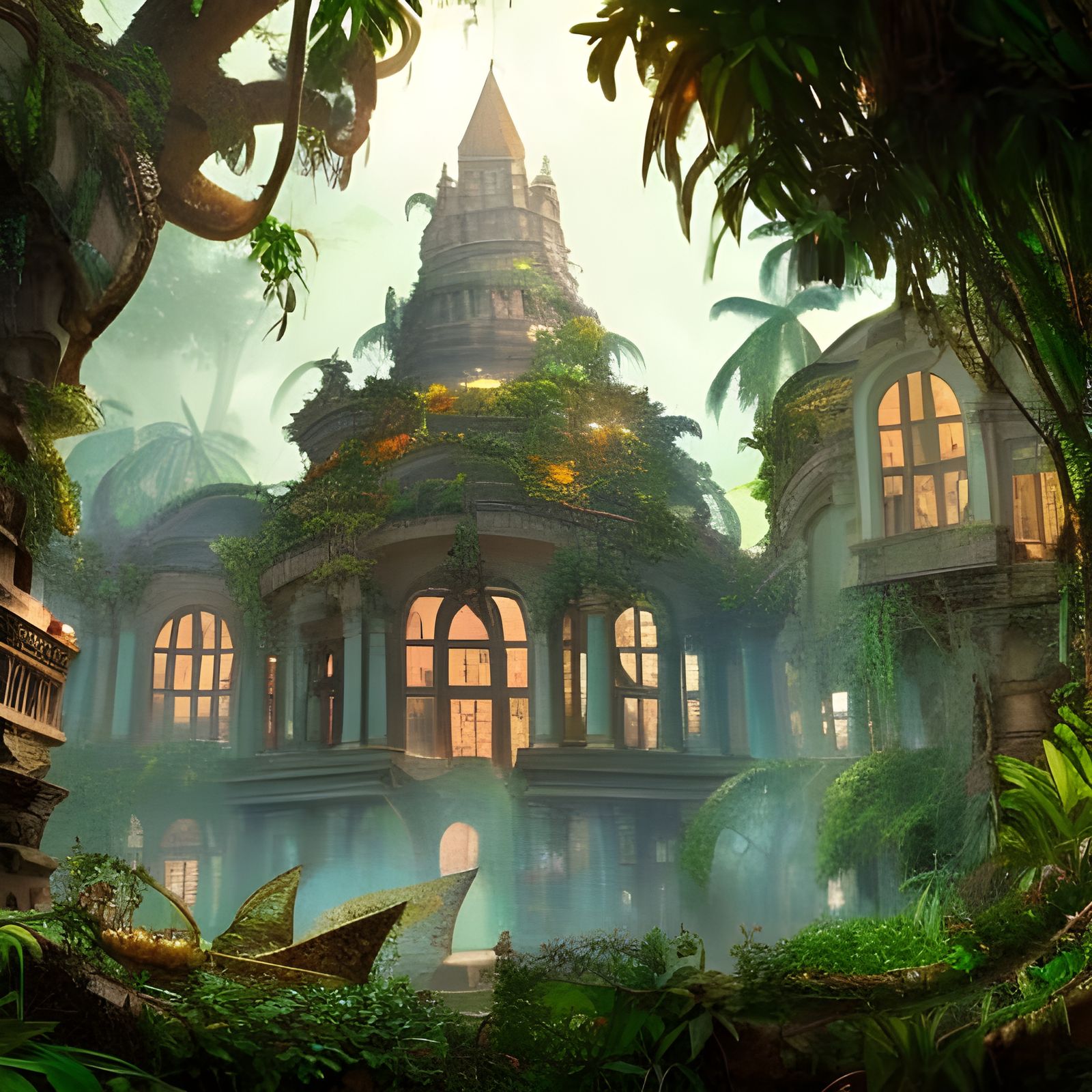 Ornate Jungle Library Academy in Hyperrealism