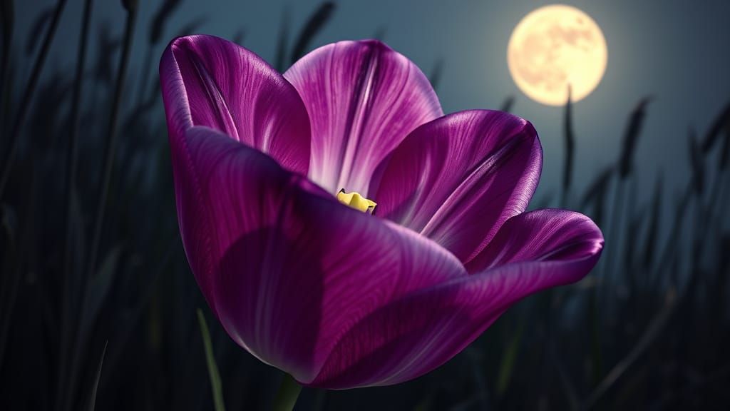 Majestic Velvet Purple Tulip in Lunar Light