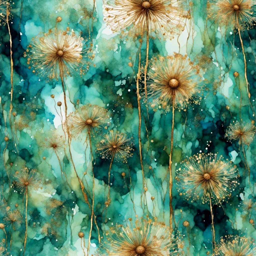 Dandelion Seed Head in Alcohol Inks with Gold
