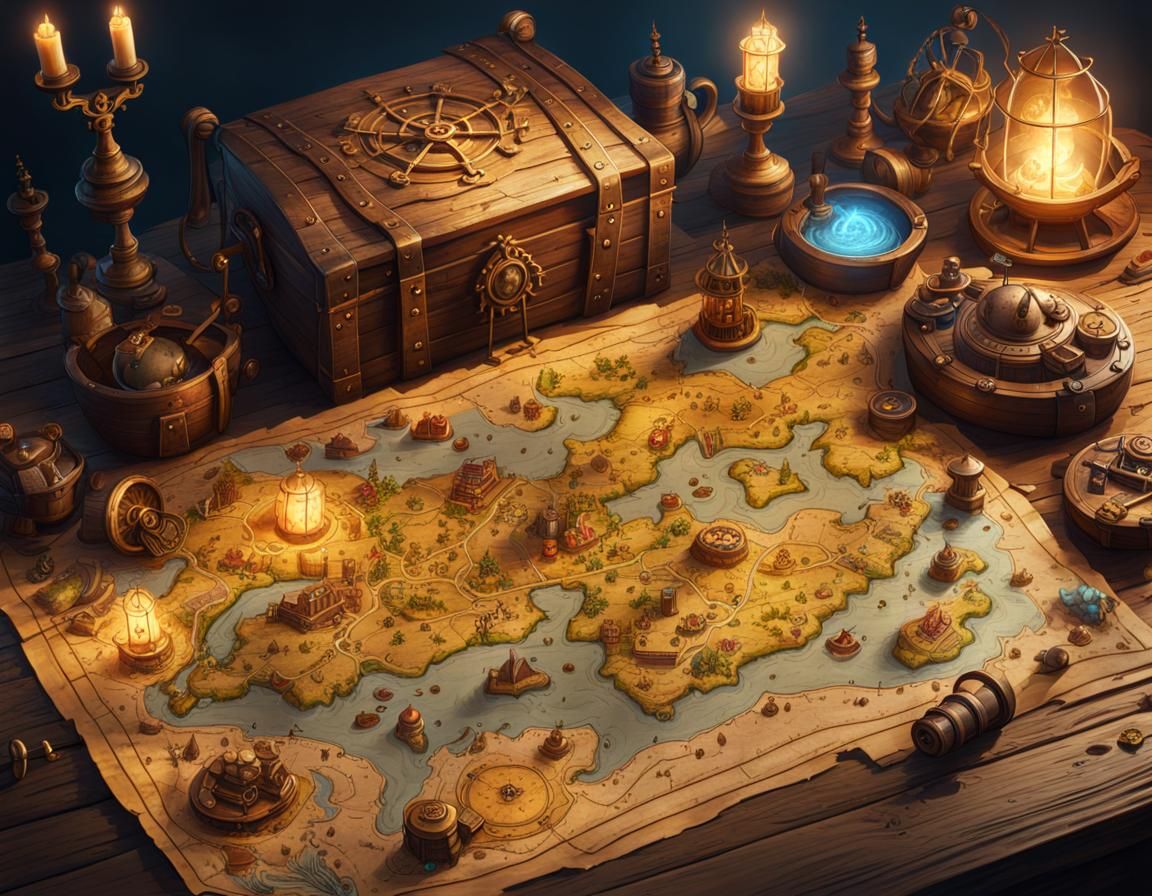 Whimsical Pirate Treasure Map in Digital Illustration