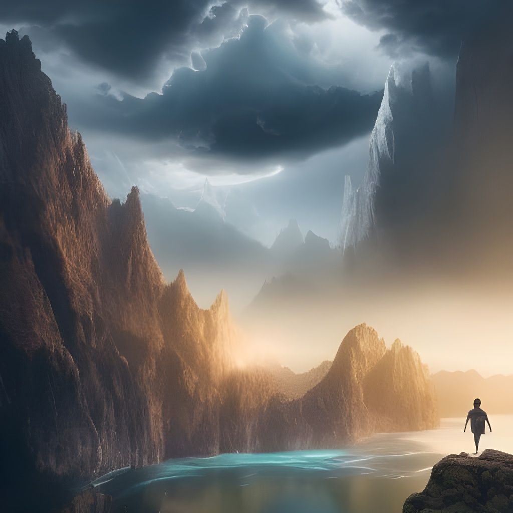 Levitation Over Breathtaking Landscape in Digital Painting