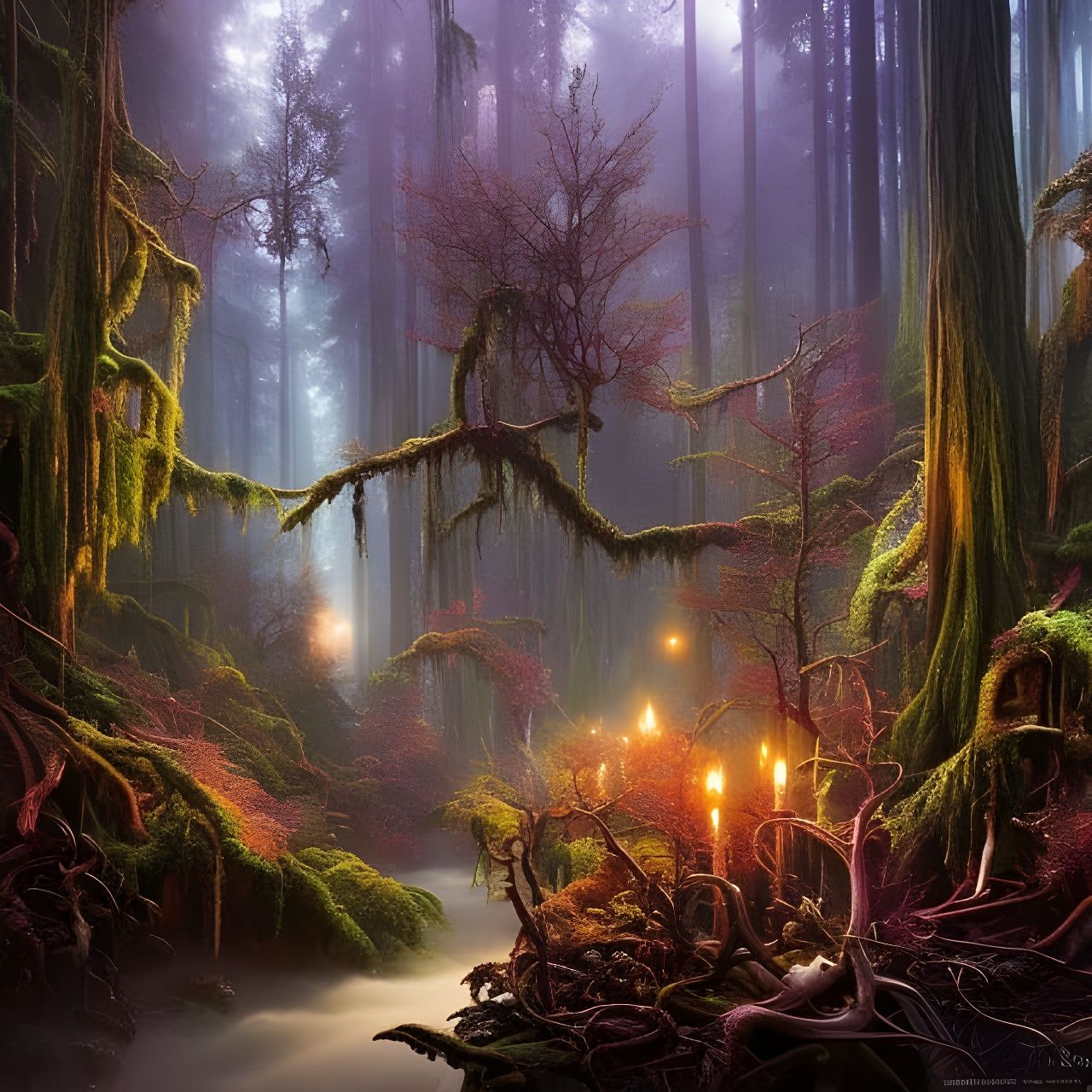 Enchanted Forest Clearing: Psychedelic Digital Art