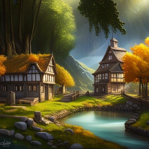 Medieval German Village in Golden Aspen Forest