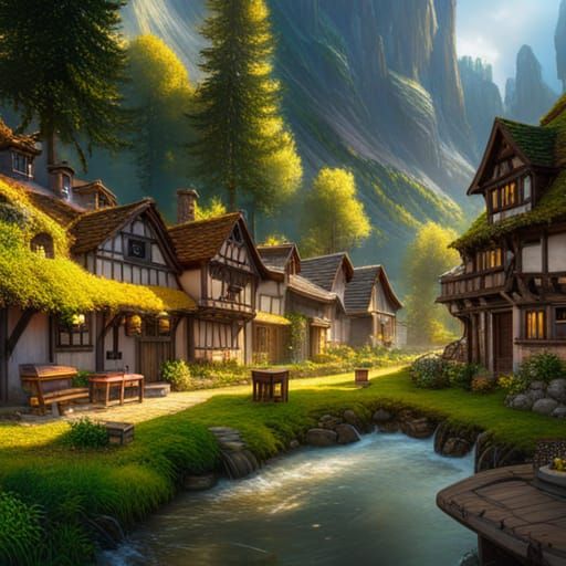 Picturesque Medieval German Village in Golden Forest