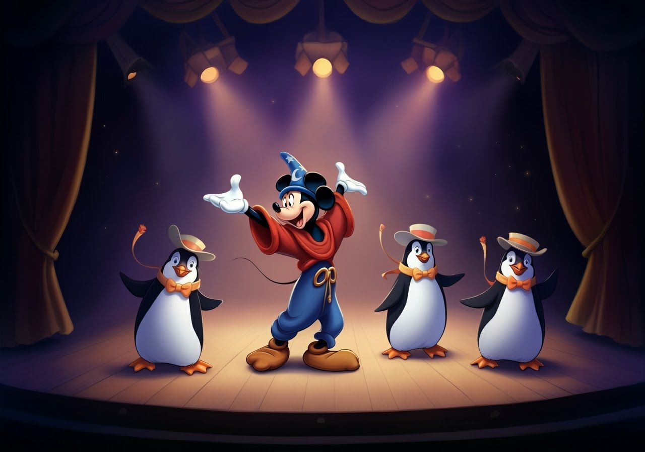 Mickey Mouse and Mary Poppins Penguins Dance in Anime Style