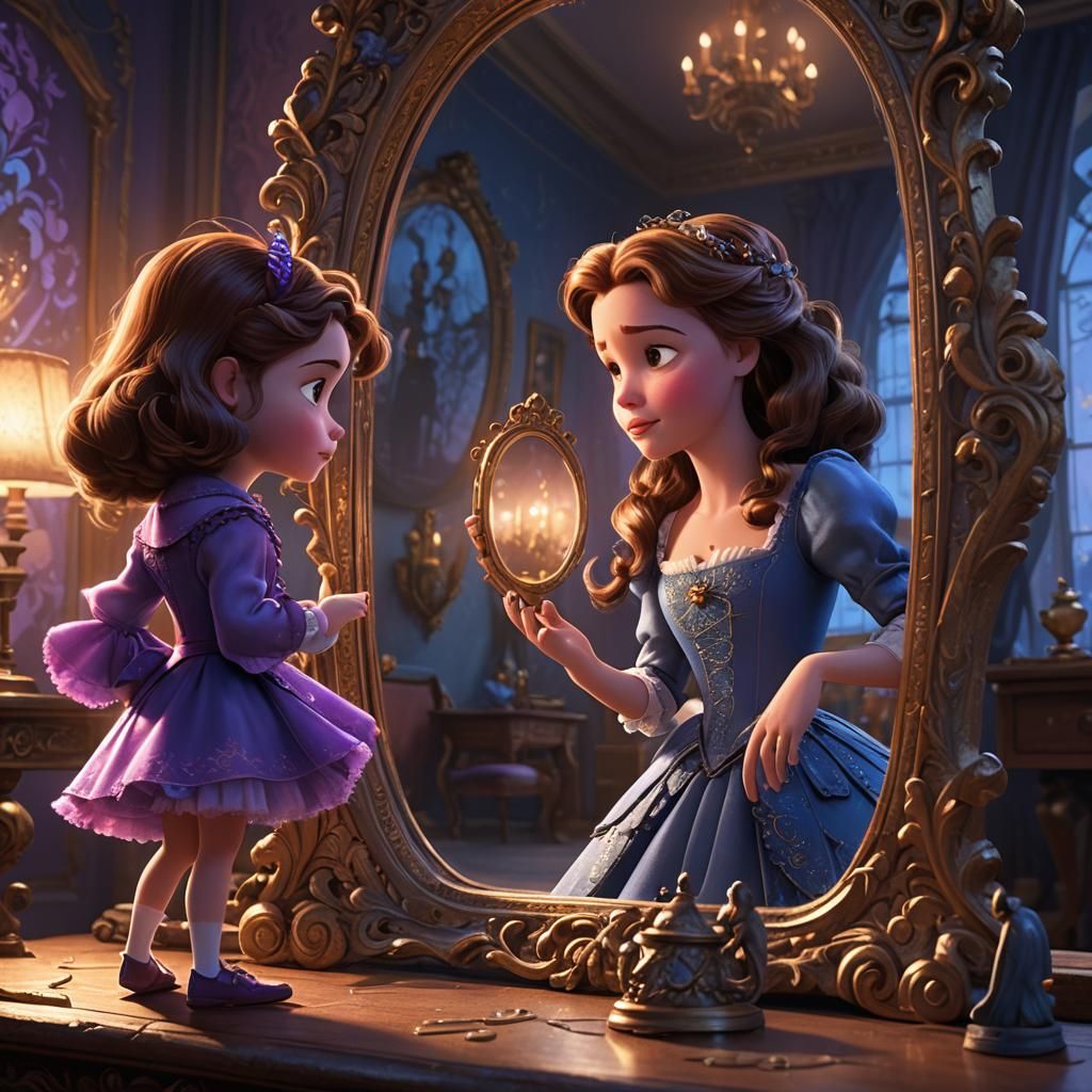 Belle and Father Reflected, Pixar-Inspired 3D Art