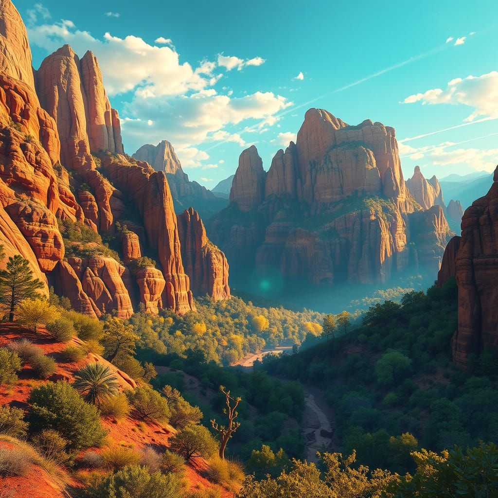 Dreamlike Zion National Park Landscape in Fantasy Art Style