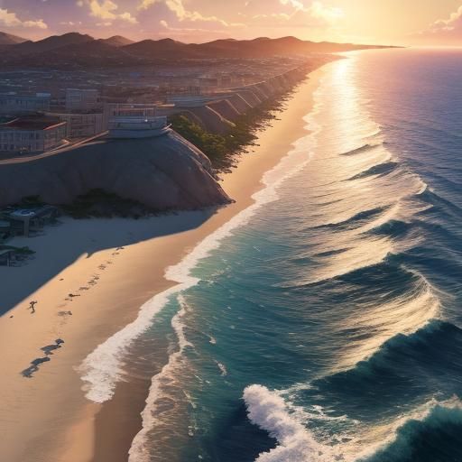 Boy on Beach at Sunset in 3D Anime Style