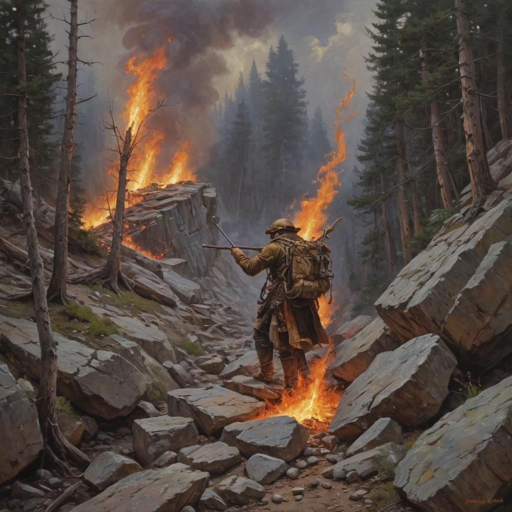 Ascending Fire Oil Painting in Fantasy Art Style