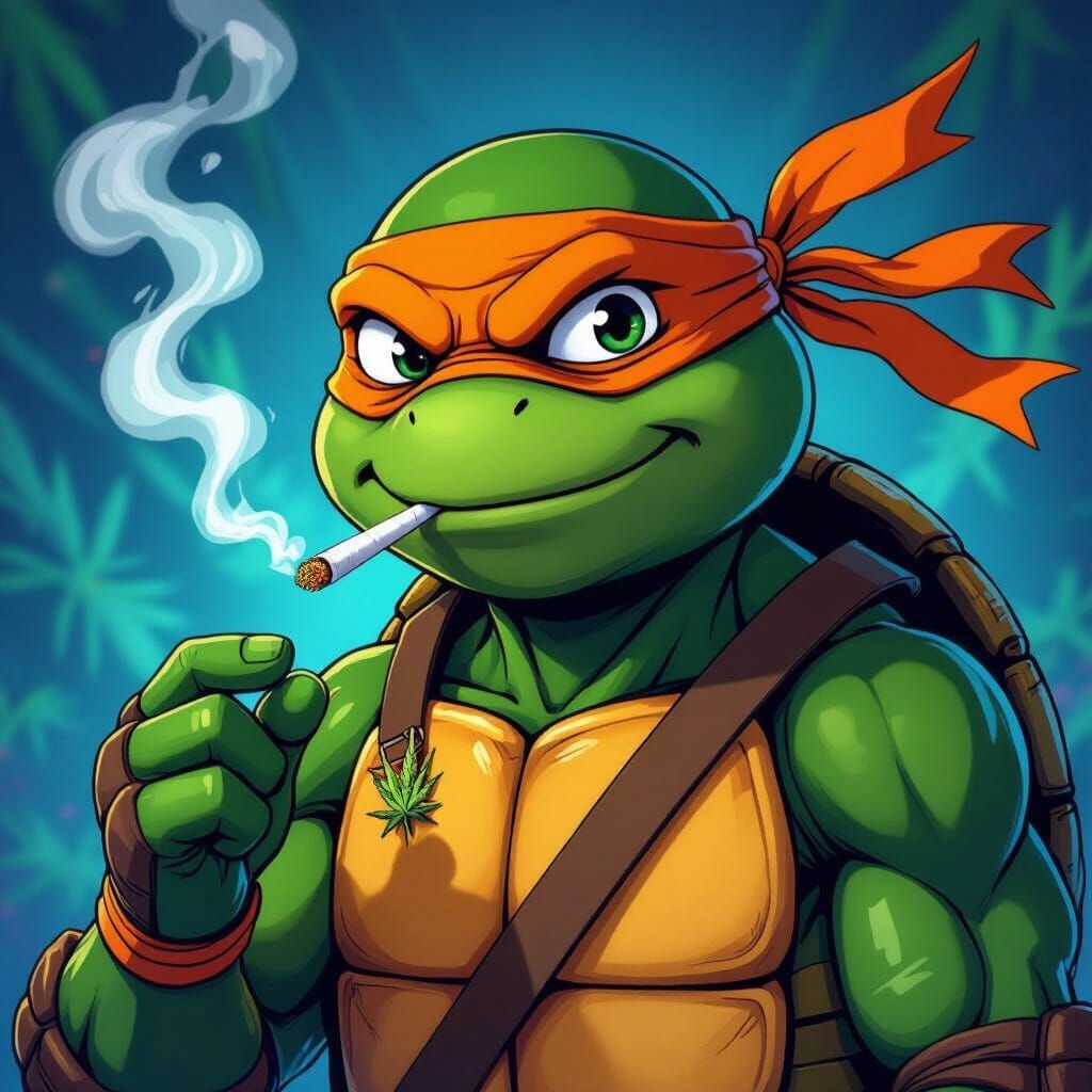 Ninja Turtle Michelangelo Smoking in Anime Style
