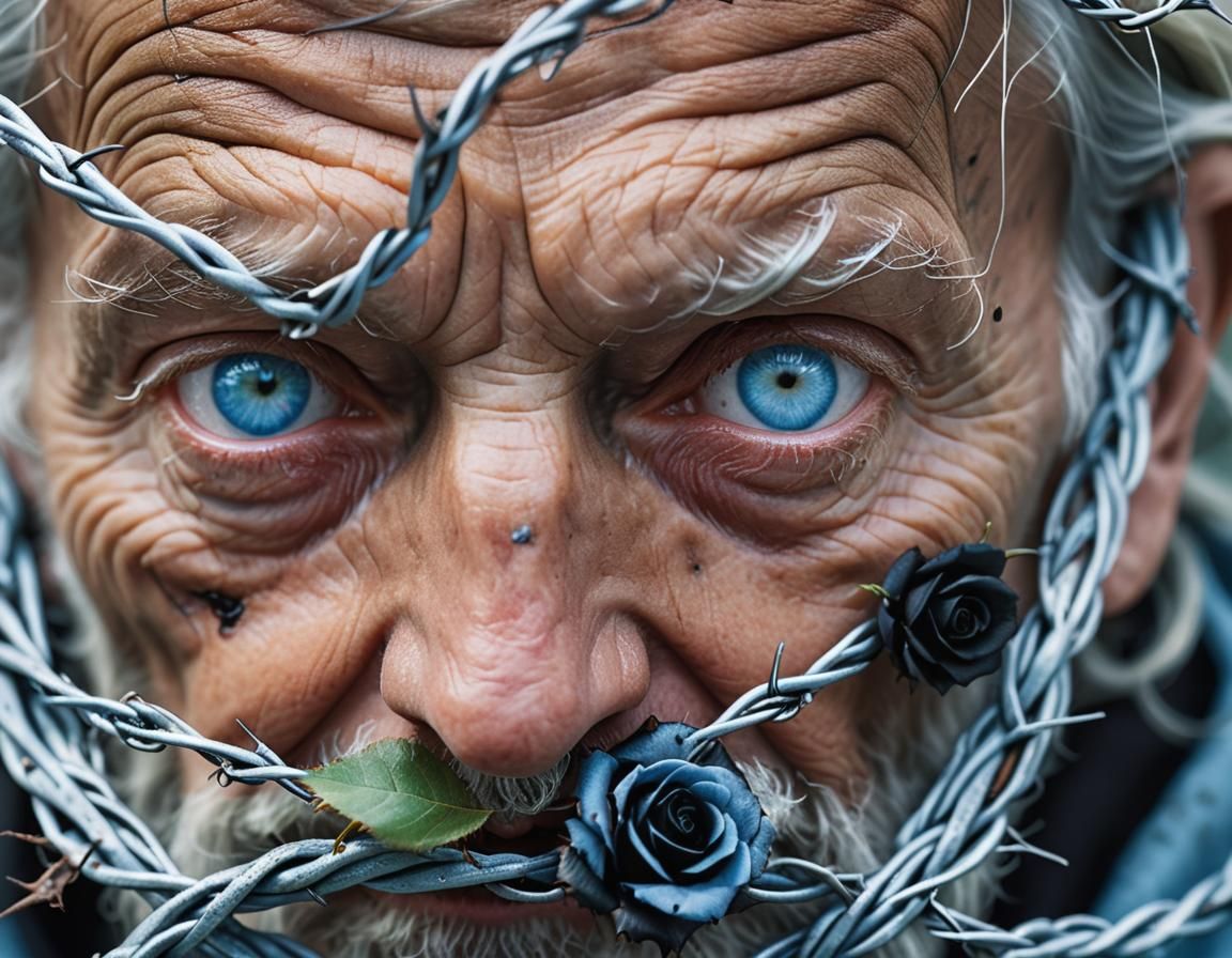 Epic Macro Photo of an Old Prophet with Roses