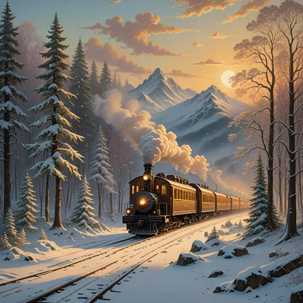Mystical Train in Warm Winter Wonderland