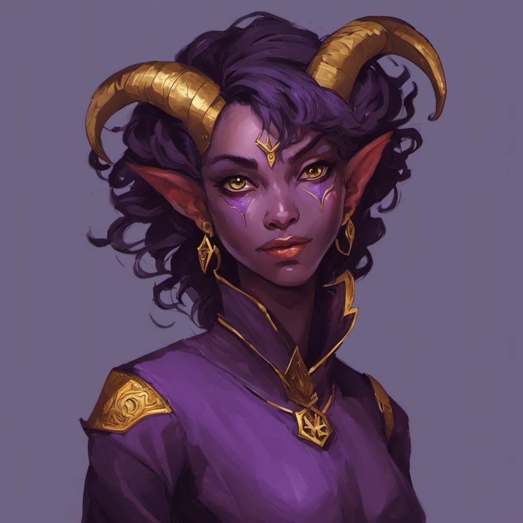 Purple Tiefling Warlock with Gold Accents