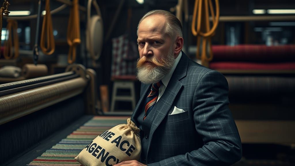 Argonaut in Suit at Loom, Hyperrealistic Image