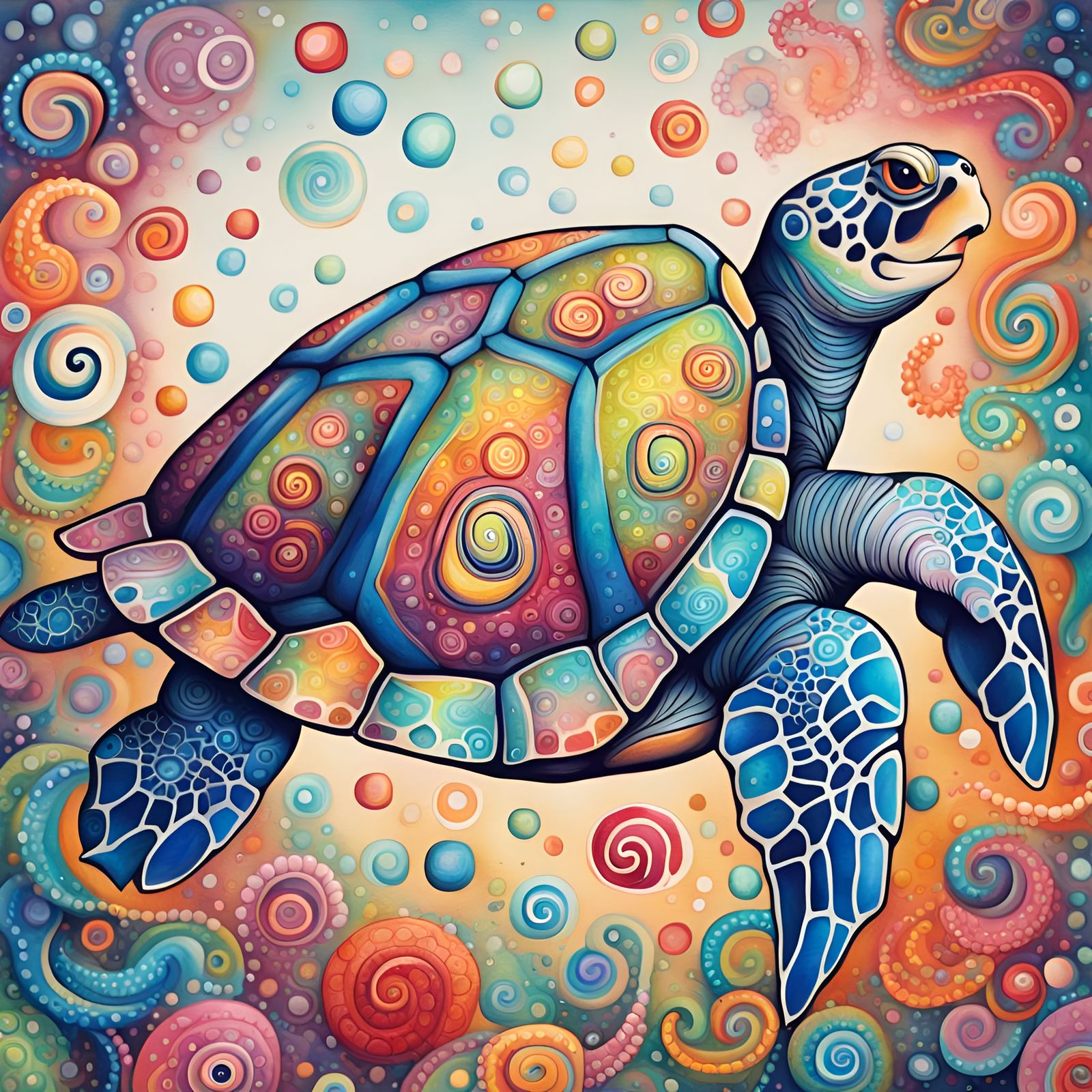 breathtaking, joyful, super detailed, colourful sea turtle, ...