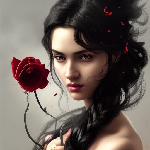 Fiery Rose: Hyperdetailed Portrait in Artgerm Style