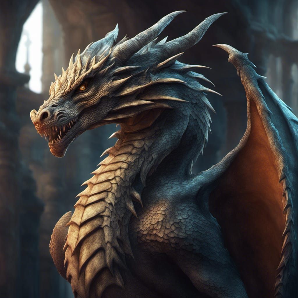 Detailed Dragon in Lair Fantasy Concept Art