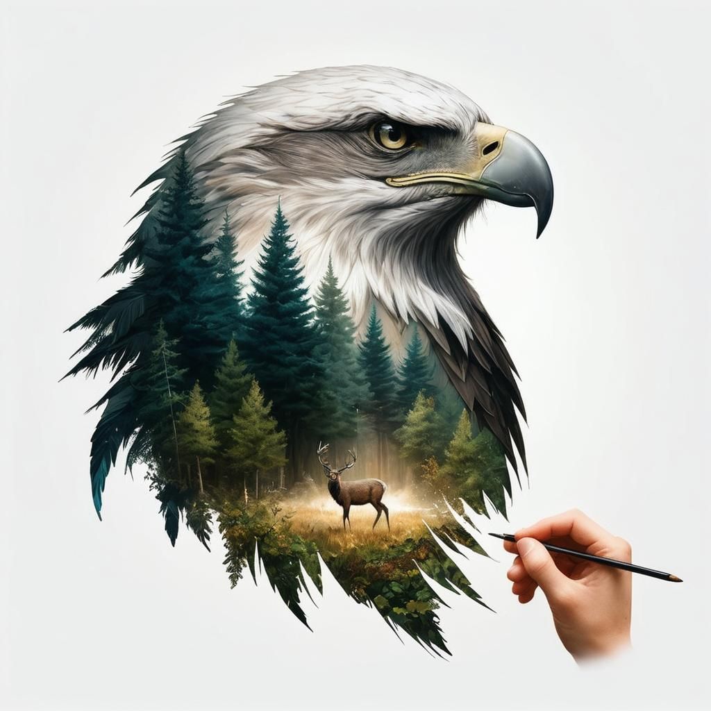 Surreal Eagle Forest Wildlife Illustration