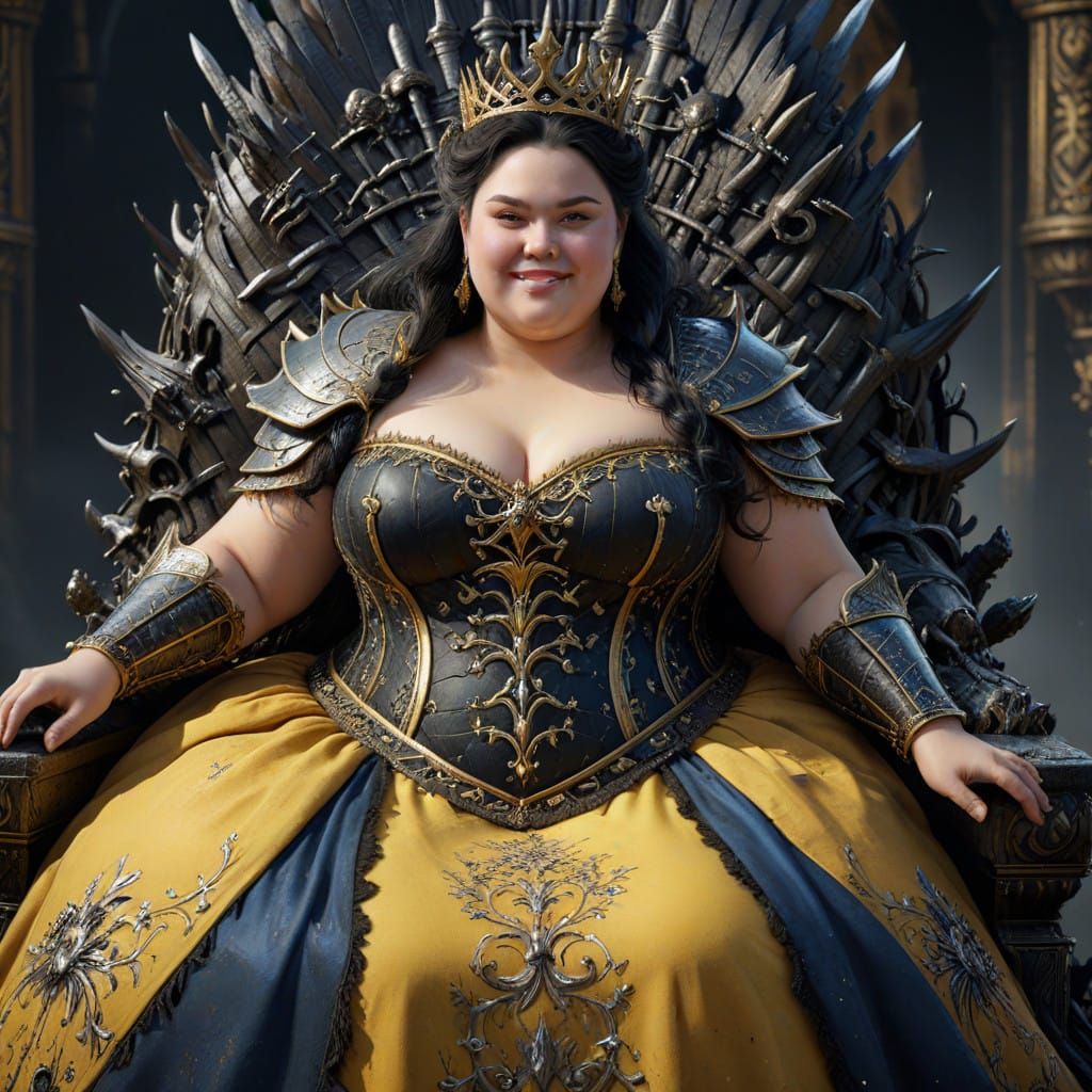 Smiling Queen of the Iron Throne in Elegant Black and Yellow...