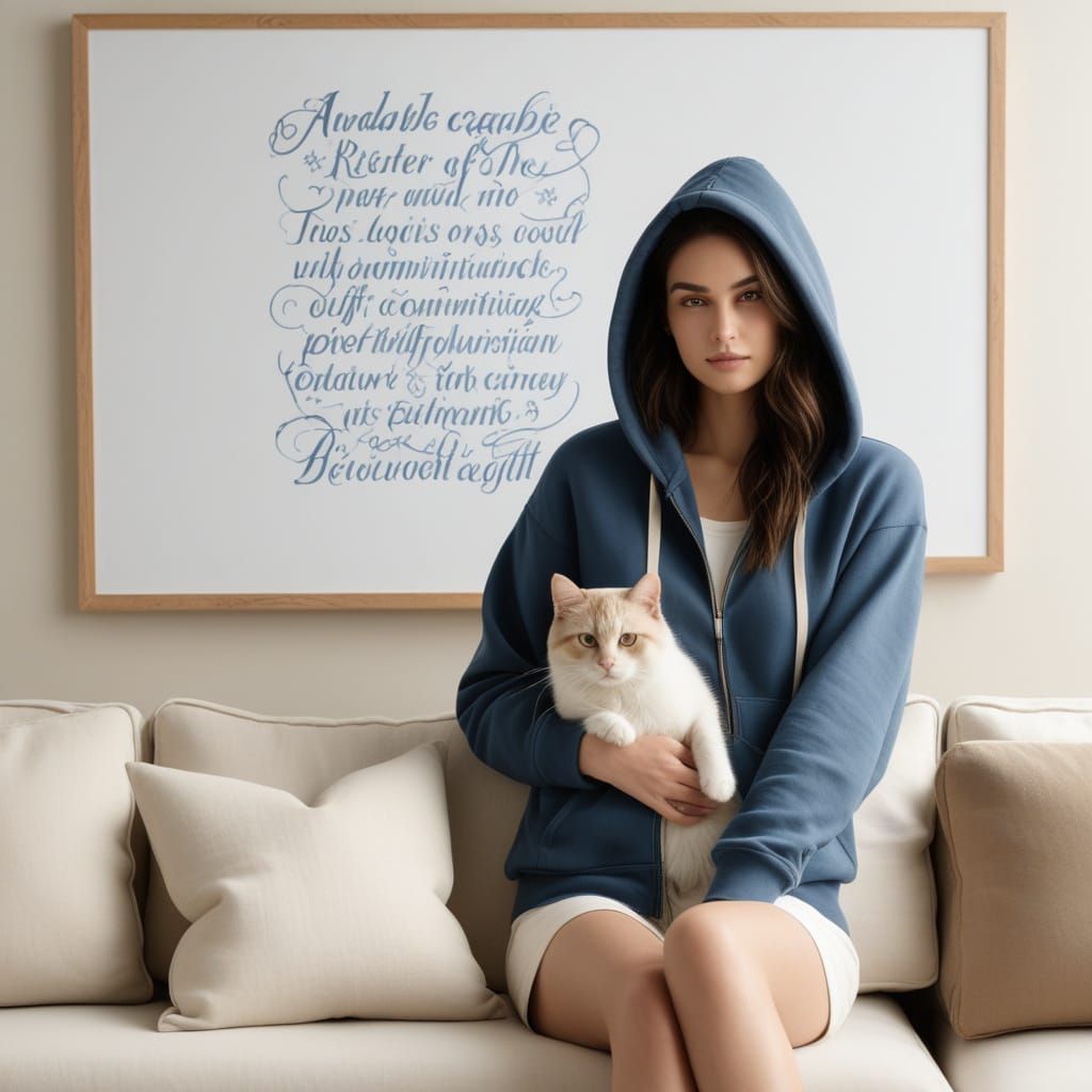 Adorable Gothic Calligraphy Text Above Woman With Cat