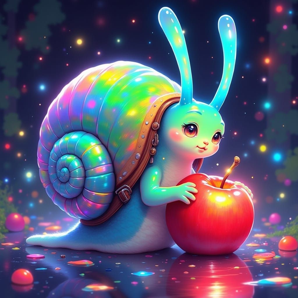 Anime Snail Explores a Shiny Red Apple