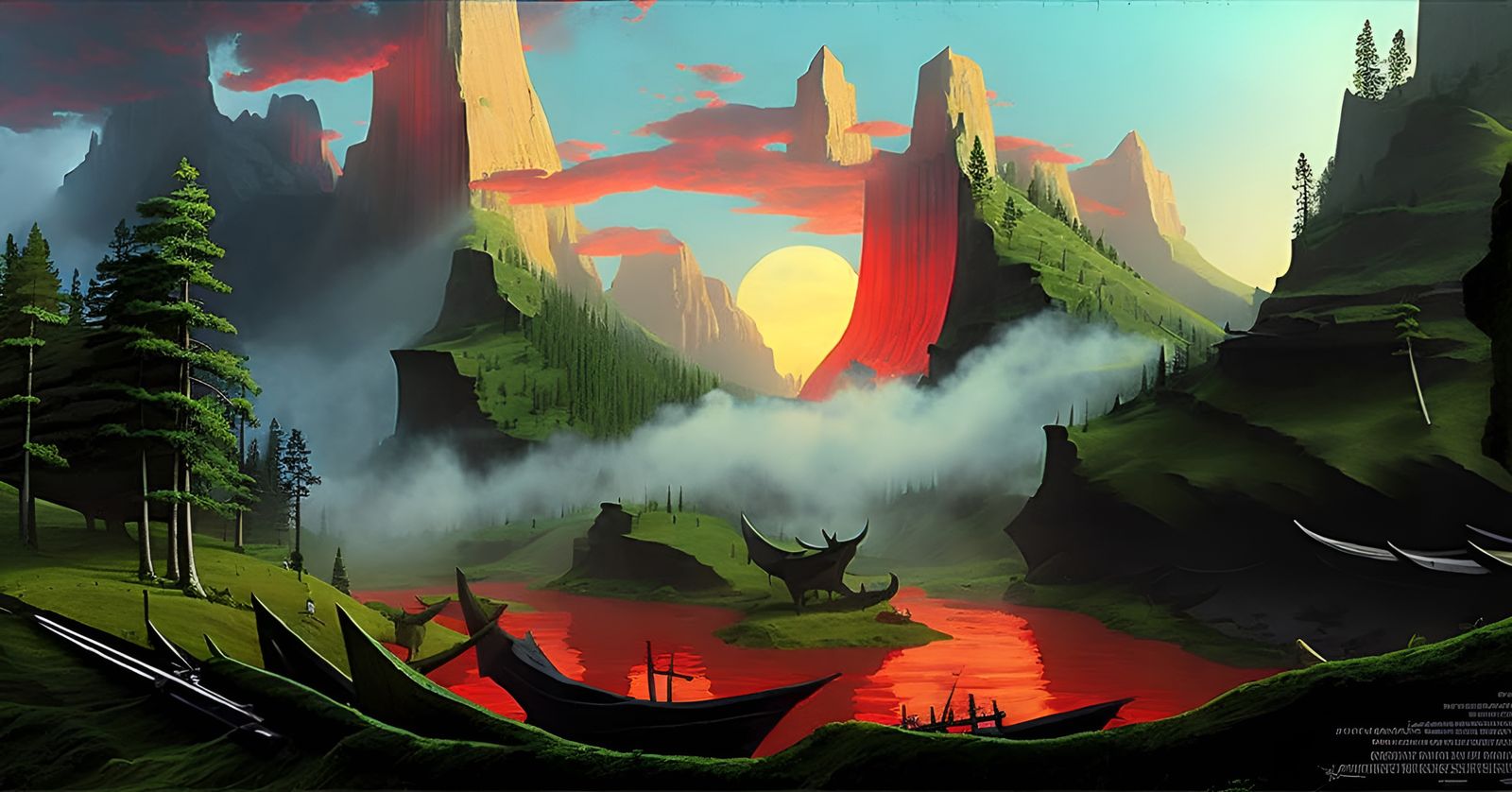 Epic Forest Fire Landscape in Romantic Style