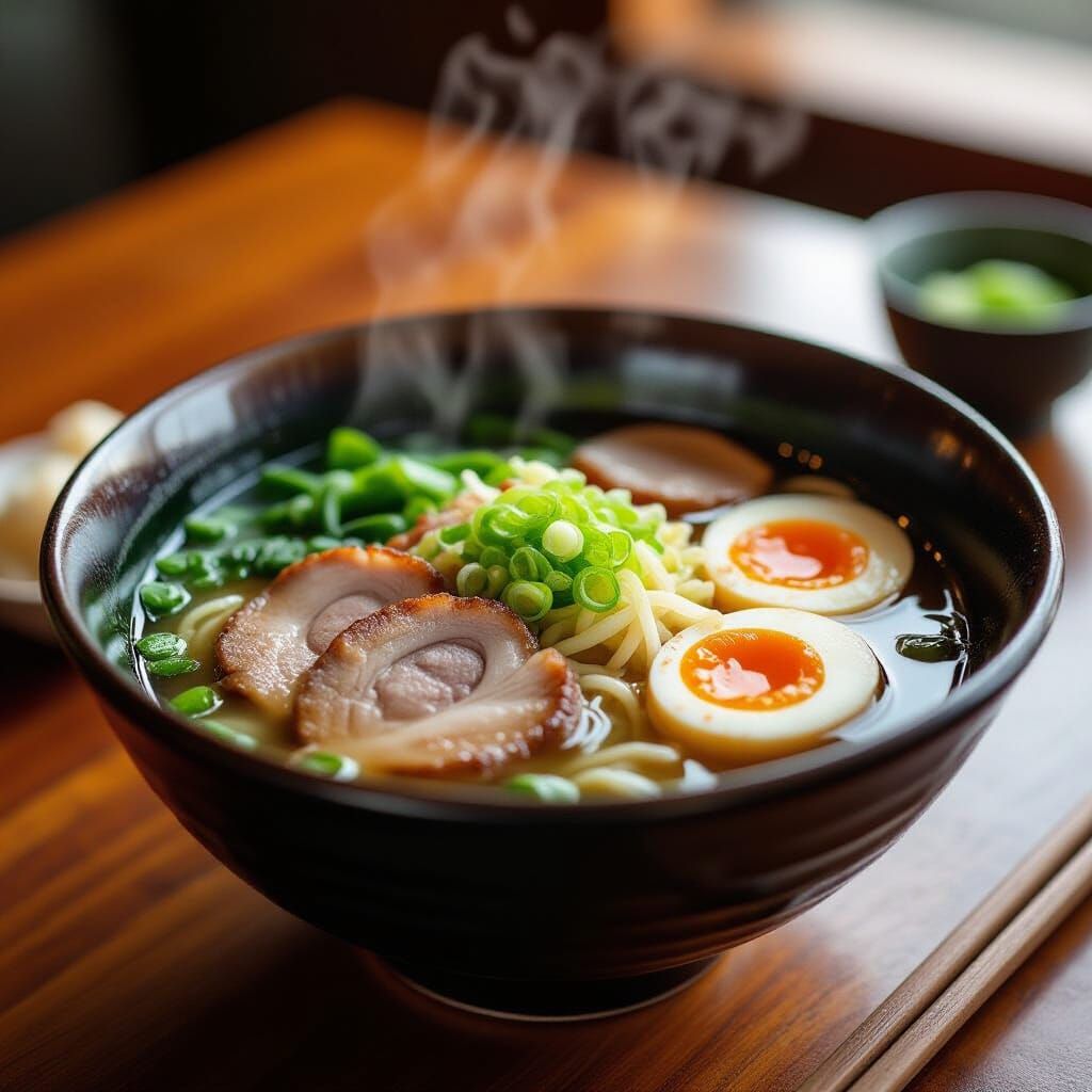 Ramen Bowl with Pork Belly in Golden Light
