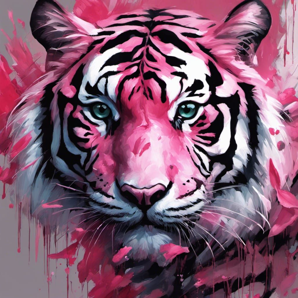 Pink Tiger in Expressionist Digital Art