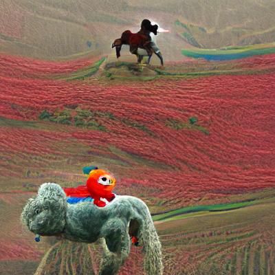 Elmo Rides a Horse Through a Flower Field