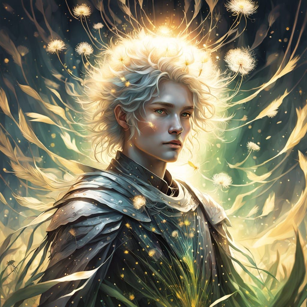 Ethereal Dandelionus with Radiant Golden Crown